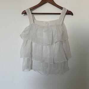 Cloud Ten White Ruffle Tiered Tank Top Square Neck Sleeveless Size Small